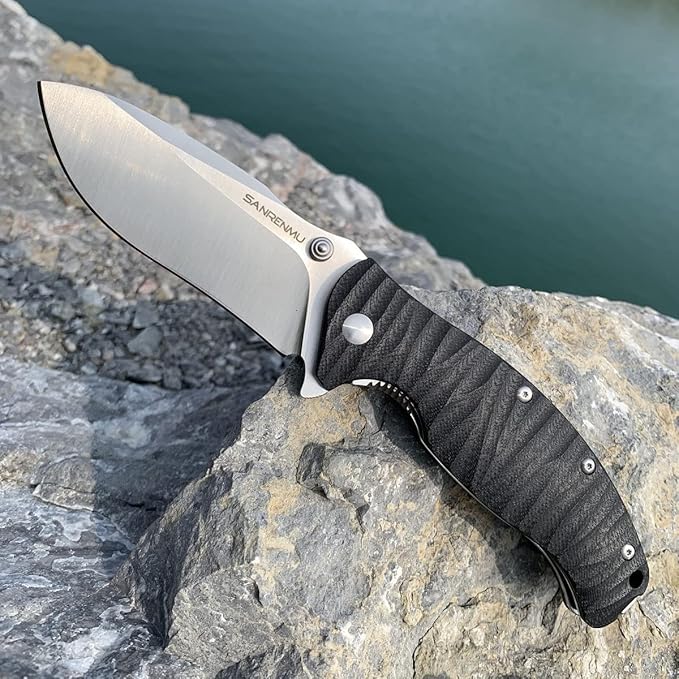 SRM SANRENMU 1006 NEW Pocket Folding Knife 14C28N Blade Flipper Ball Bearing Outdoor Camping Survival Tool EDC (Black)