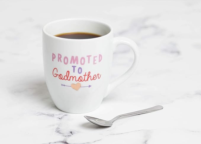 Pearhead Promoted To Godmother Mug, Keepsakes For Godmothers, New Baby Blessing Keepsakes, Godmother Proposal Gift, Holds 14 oz