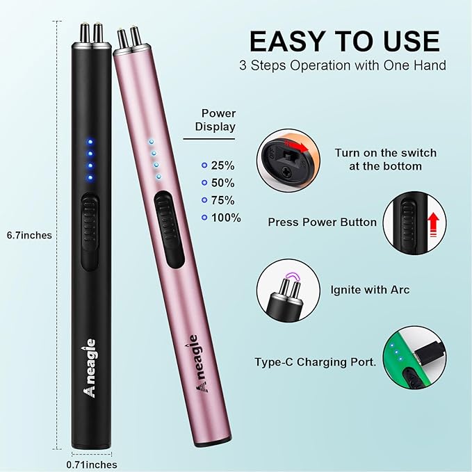 Electric Candle Lighter Upgraded USB Type-C Rechargeable Candle Lighter Windproof Flameless Plasma and LED Battery Display Arc Safety Candle Lighter for Candle Grill Camping