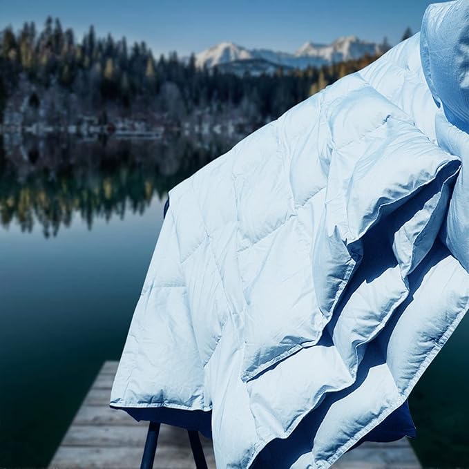 Soft Down Blanket Fluffy Lightweight Warm, Compact Portable Travel Throw Camping Blanket & Pillow Cushion, Airplane Train Beach Glamping Indoor Outdoor, 800 Fill Power 50x70’’ Brown