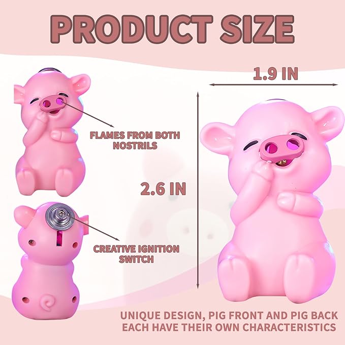 Cute Pink Piggy Shape Dual Soft Flame Butane Torch Lighters Refillable Animal Novelty Lighter for Gifts Fireplace Candle Camping BBQ (Without Gas) (16)