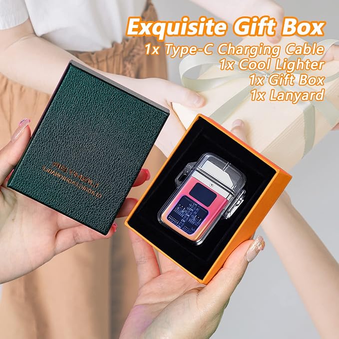 BABOBIU Electric Lighter Rechargeable Lighter Portable Windproof Lighter Flameless Camping Lighter with Double Plasma Arc Gift for Men, Friend, Colleague (Yellow Pink)