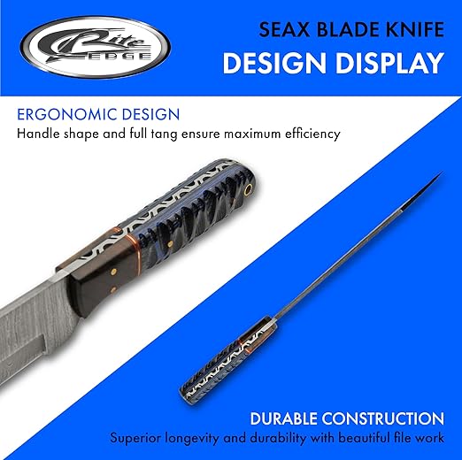 SZCO Supplies 14" Blue Wood Handle Damascus Steel Tanto Blade Outdoor Hunting Knife With Sheath