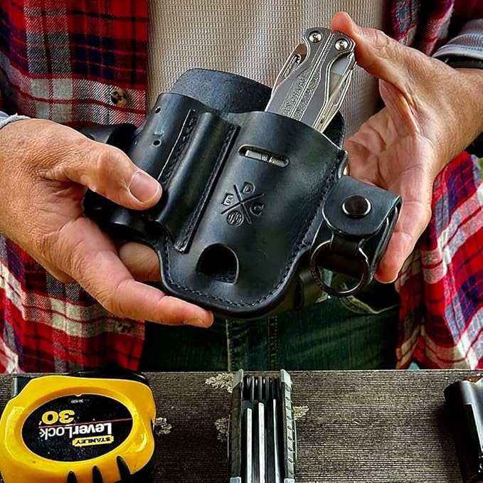 Multitool Sheath, Leather EDC Organizer, Belt Pouch Fits Multitool, Knife, Pen, Keys - Compatible with Heavy Duty Leatherman, Gerber, SOG Multitools
