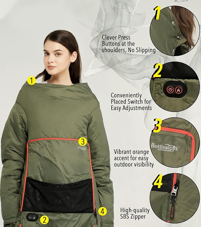 Teenager Tight Fit Battery Heated Blanket Adult 12V DC, Outdoor Heated Blanket Heated Cushion Blanket with Sleeve for Camping Outdoor
