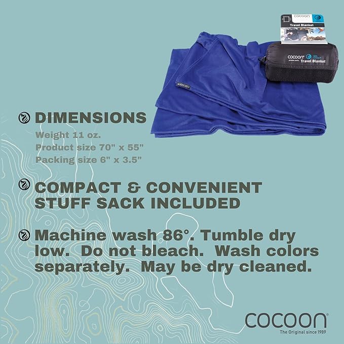 COCOON - Coolmax Travel Blanket | Compact Throw Blanket for Camping and Hiking | Fits in Backpack | Attaches to Luggage | Travel Essential | Fast Drying (Regular 70" x 55")