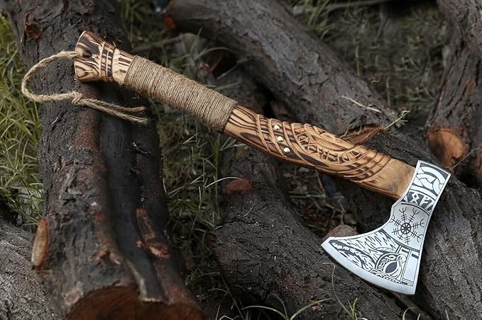 Handmade Viking Axe Real Carbon Steel Axe with Leather Sheath Camping Bearded Axes & Hatchets Hunting Axe Valentine's Day Gift, Camping & Hiking | Knives & Tools | Birthday Gift for him (VK-Ax-18)