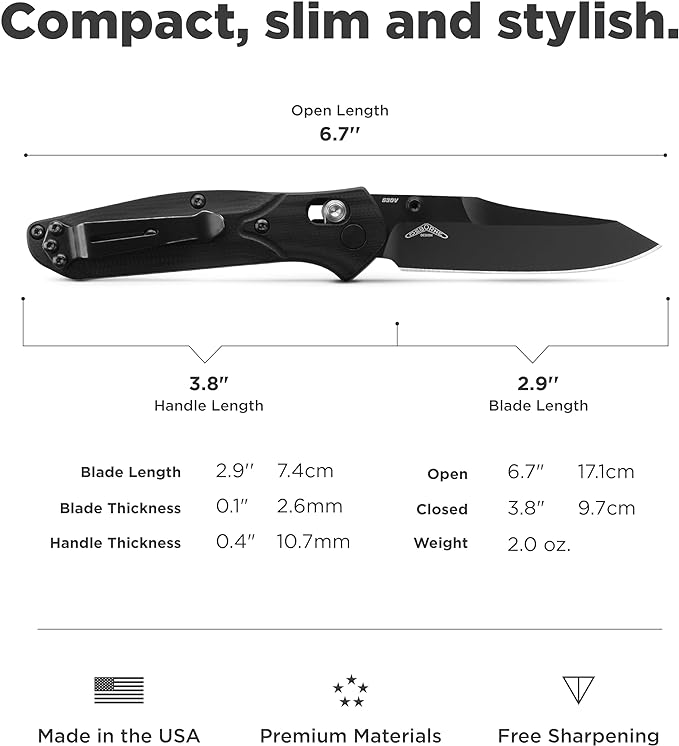 Benchmade - Mini Osborne 945 Folding Knife with Black G10 Handle (945BK-1)