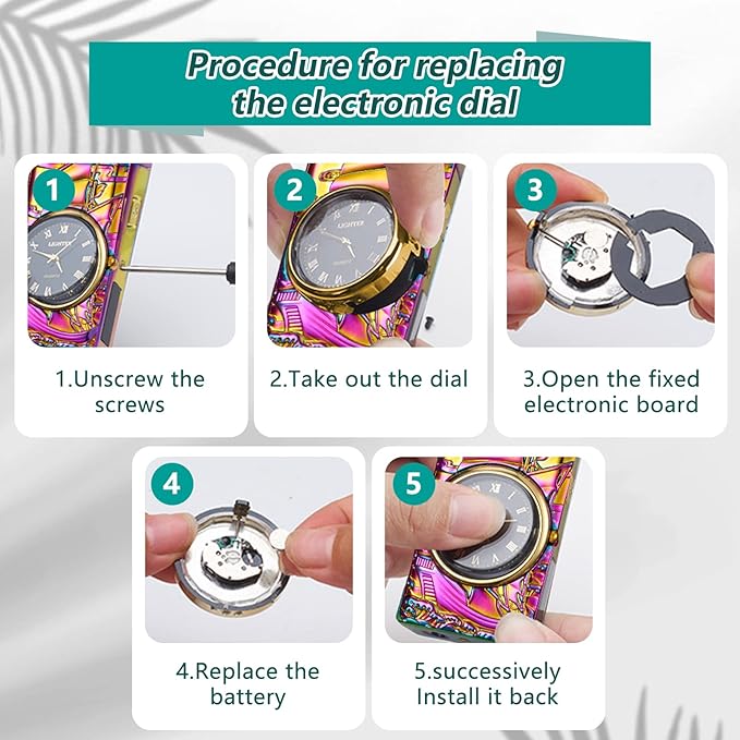Plasma Lighters Electric Lighters Rechargeable Flameless Windproof Arc Lighter with Clock dial Vintage Cool Lighters for Candles, Incense, Outdoor, Camping (Color