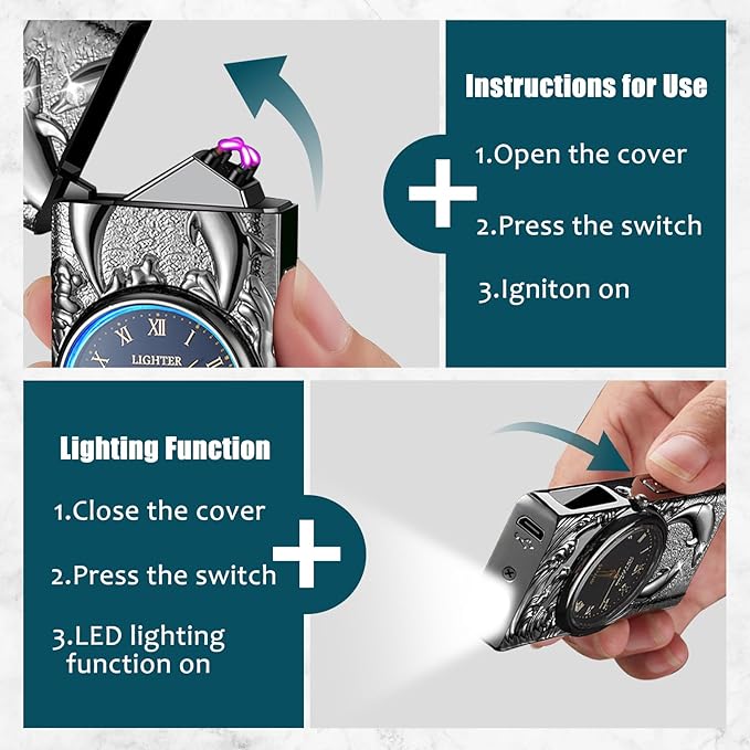 Plasma Lighter Rechargeable Electric Candle Lighter USB Electronic Lighter Windproof Dual Arc Lighter with Gift Box for Holiday, Birthday, Gift for Men and Women (Black Dolphin)
