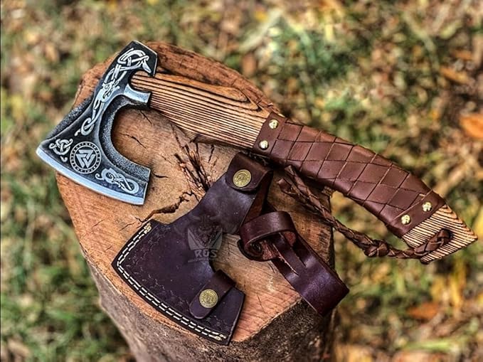 Forged Carbon Steel Viking Axe with Sheath | Throwing Tactical 13" Camping Bearded Axe Hatchet | Best Birthday & Anniversary for him