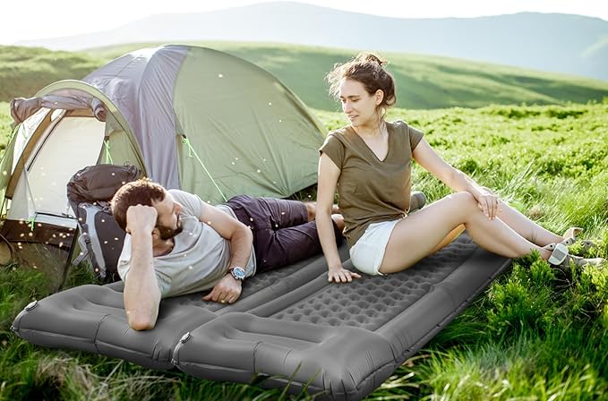 Camping Sleeping Pads,Extra Thick 5 Inch Inflatable Sleeping Mat with Pillow Built-in Pump,Oversized Mattress Super Portable Backpacking Sleeping Pad (Grey-Single)
