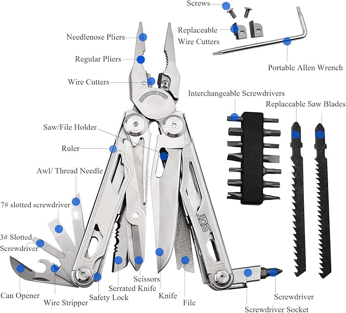 SQT2045 20-in-1 Multitool, Gifts for Men, Foldable & Self-Locking, Professional Multitool for DIY, Outdoor Camping, and Home Repairs...