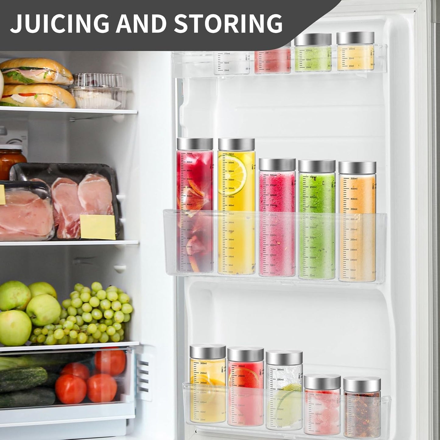 11 Oz Glass Juice Bottles with Lids, 4 Pack Glass Bottles, BPA Free, Borosilicate Glass, Leak Proof Lids for Juicing, Smoothies, Infused Water, Beverage Storage, Shaker Bottles