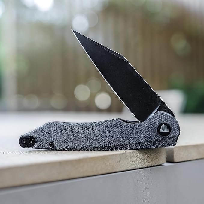 Pocket Knife with Reversible Clip,3.66'' Black PVD Titanium Coating 14C28N Blade Micarta Handle with Liner Lock Lightweight Folding EDC for Men Camping Hunting,Lynx-04