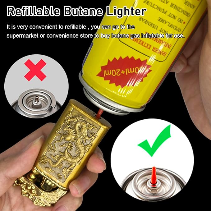 Torch Lighter Magic Dual Flame Dragon Lighter, Windproof Adjustable Jet Flame and Soft Flame, Refillable Butane Torch Lighter for Candle, Kitchen, Camping, BBQ (Without Butane)-Black