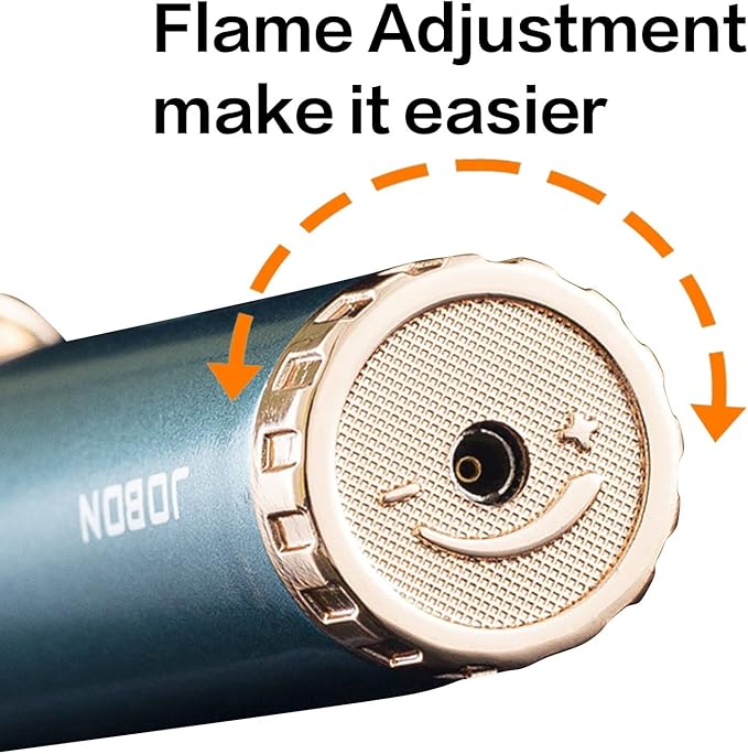 JOBON Torch Lighter, Adjustable Rotatable Lockable Jet Flame Refillable Long Pen Lighter with Gas Window for Candle Grill Baking Camping (Butane Not Included) (Dark Green)