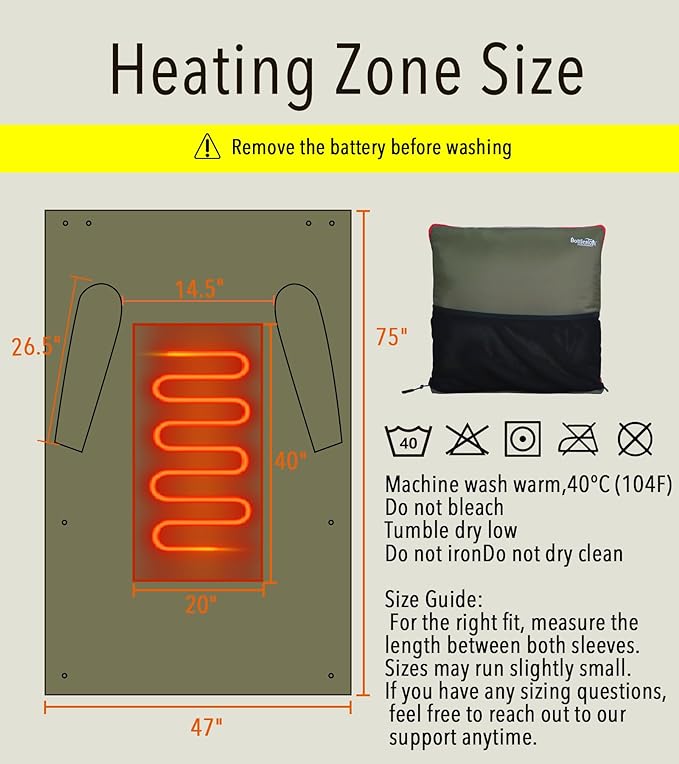 Teenager Tight Fit Battery Heated Blanket Adult 12V DC, Outdoor Heated Blanket Heated Cushion Blanket with Sleeve for Camping Outdoor