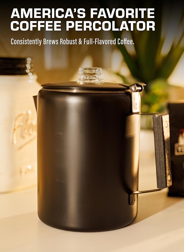COLETTI Black Bozeman Percolator Coffee Pot — Camping Coffee Pot, Coffee Percolator – America’s Sleekest Percolator – Pure Stainless Steel, NO Aluminum or Plastic (12 Cup)