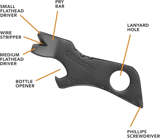 Gerber Gear Shard Keychain - Mutlitool Keychain with Bottle Opener, Screwdriver, and Wire Stripper - EDC Gear and Equipment - Black