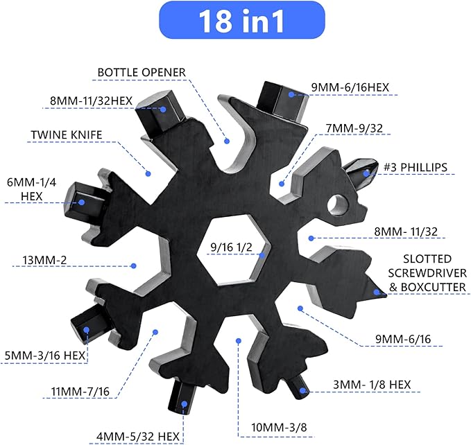 Birthday Day Gifts for Men Dad,Multitool 18-in-1 Screwdriver Wrench Cutter Snowflake Tool,Including Gifts Box