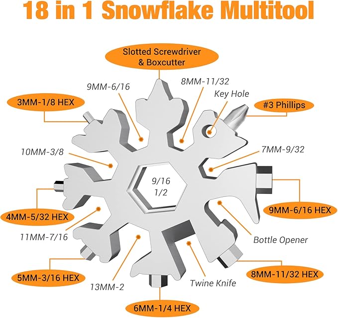 Gifts for Men, Stocking Stuffers for Men, 18 in 1 Snowflake Multitool, Christmas Gifts for Men, Gfits for Dad, Dad Gifts for Men Who Want Nothing, Cool Gadgets for Mens Gifts, Camping Essentials