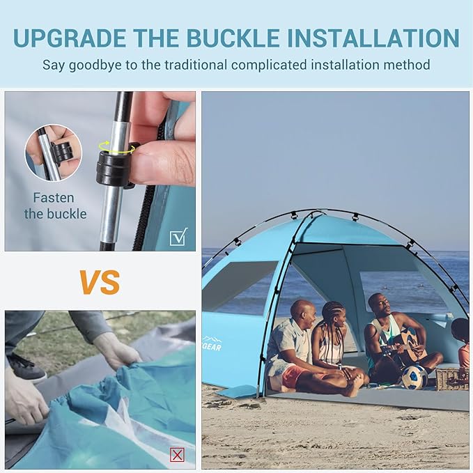 Elegear Beach Tent Sun Shelter with Canopy, 6-8 Person Pop Up Beach Tent, Easy Setup UPF 50+ UV Protection Portable Lightweight Double Silver Coating Beach Cabana Sun Shade Shelter - Sky Blue