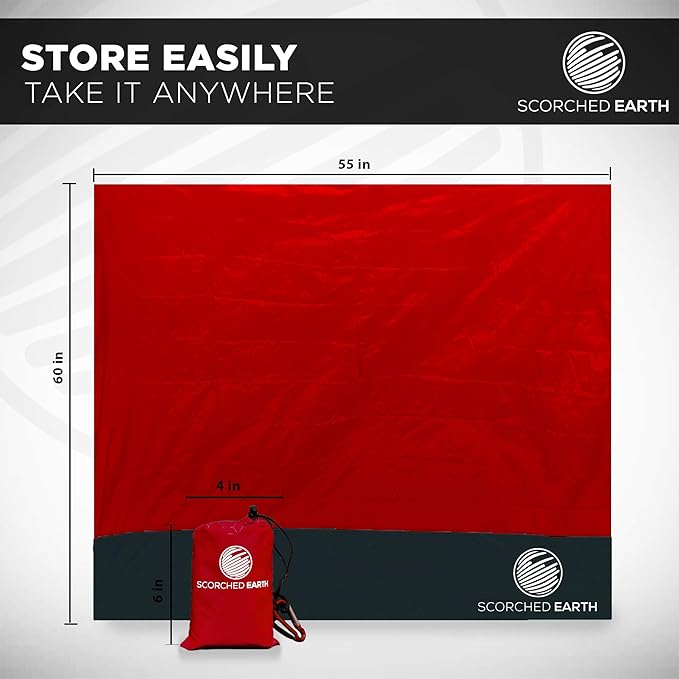 Pocket Blanket for Beach, Travel, Outdoor, Camping, Hiking, Picnic, Festival, Sports - Water Resistant, Compact, Durable Tarp, Corner Pockets, Bag, Built in Stakes (Crimson Red, 60x55)
