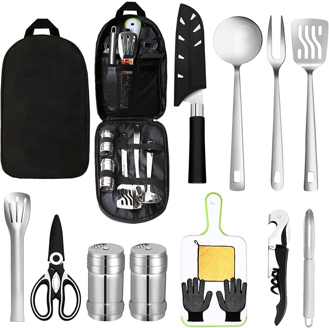 Camping Cooking Utensils Set - Camping Kitchen Equipment, Compact and Portable Camper Accessories, Perfect for Travel, Picnic, RV, Camping, BBQ, Party