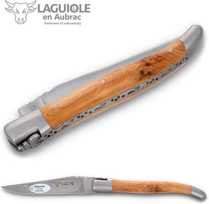 Laguiole en Aubrac Handmade Knife 12 cm L0212GEIF Juniper Wood Handle, Blade and bolsters Stainless Steel