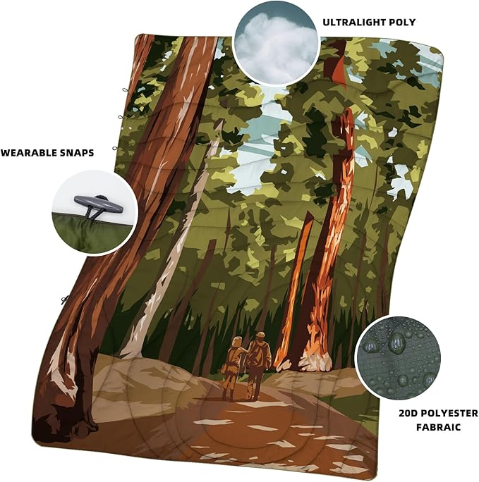 Outdoor Camping Blanket - Puffy Ultralight Packable Blankets for Sleeping, Camp, Travel, Hiking, Stadium, Sherpa Fleece Warm Puffer Portable Camping Quilt, DWR,Machine Washable,56"x 78"