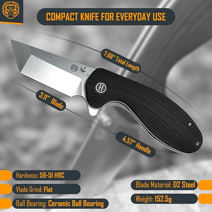 Holtzman's Gorilla Survival 'Pioneer' Folding Knife featuring D2 Steel Blade with G10 Handle in Gift Box Set (Silver)