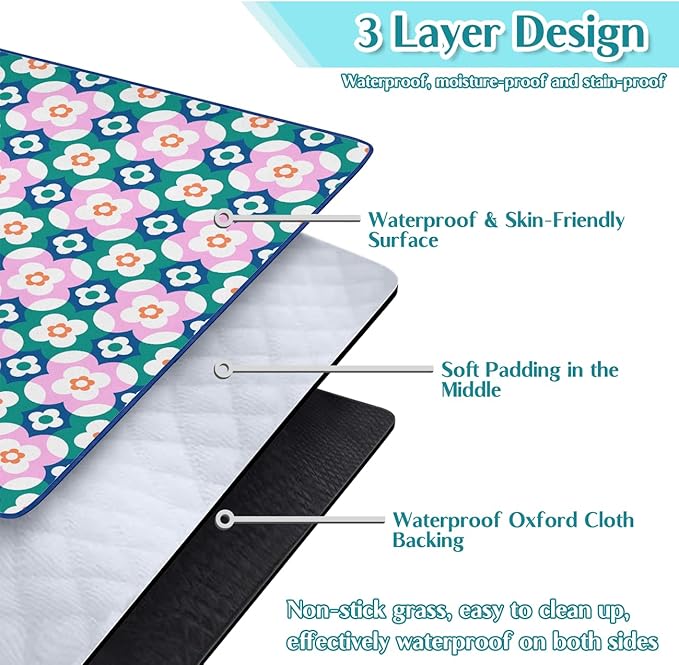 Boho Floral Picnic Blanket Waterproof Foldable Extra Large Picnic Mat Beach Blanket 60"x80" for Camping Beach Hiking Patio Party Outdoor Decor Gifts
