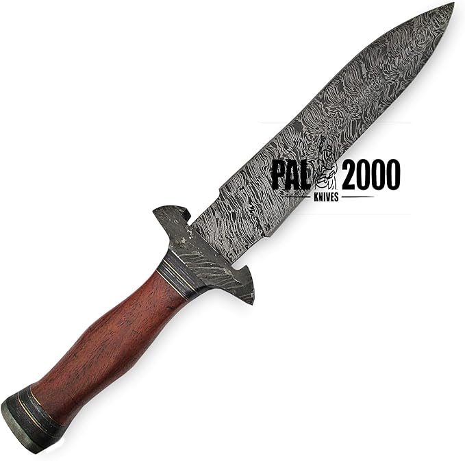 PAL 2000 KNIVES DAG-9305 Custom Handmade Damascus Steel Hunting Dagger Knife Rosewood Handle with Sheath