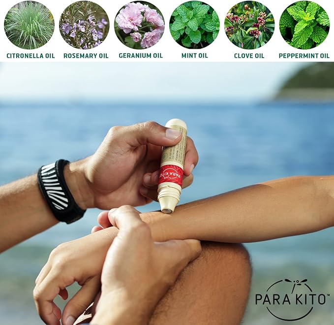PARA'KITO Mosquito Repellent Bundle - 1 Roll-on | 1 Wristband | 1 Clip (Roll-on + Blue + Camo)