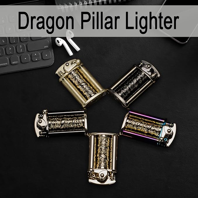 Cool Embossed Design Kerosene Wheel Lighter Refillable Eco-Friendly, Vintage Dazzling & Ultra-Cool, Unique for Men Candles Gift Camping BBQ (No Kerosene) (10#)