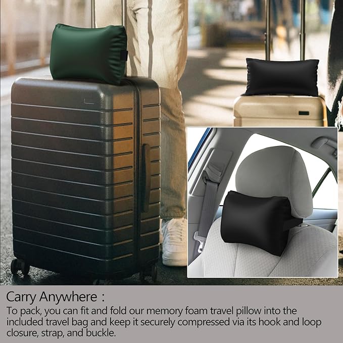 Compressible Travel Pillow, Memory Foam Camping Pillow, Contoured Support, Breathable Cover, Lightweight Easy-to-Carry for Backpacking, Airplane, Car