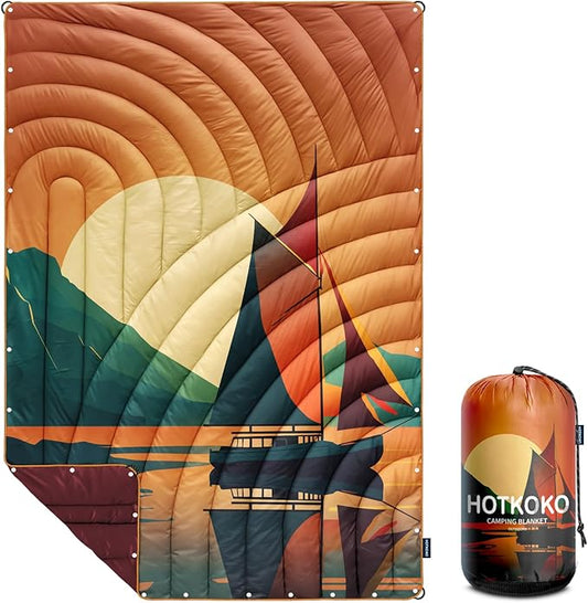 Camping Blanket,Lightweight Down Alternative Puffy Printed Camping Blanket Packable Outdoor Blanket for Camping,Traveling, Stadium, Hiking, Picnics