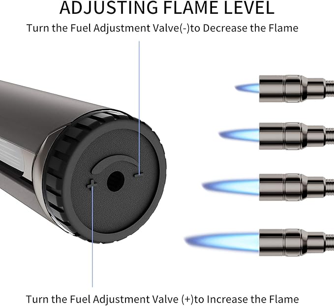 Butane Lighter Torch Long Lighter Refillable Jet Lighter Windproof Lighter with Visual Fuel Window Flexible Neck Lighter for Grill Fireplace Stove Camping Kitchen (No Butane Included) - Black