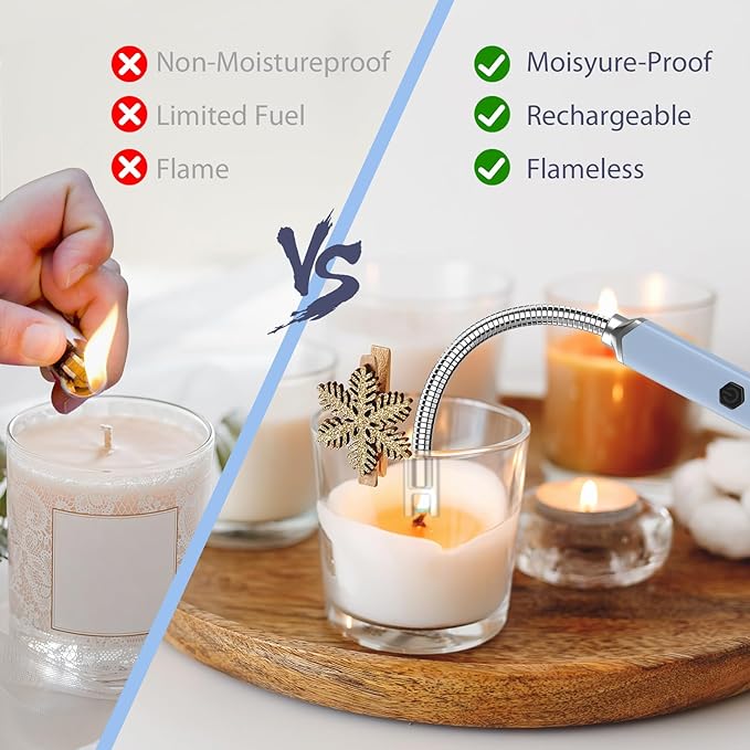 Electronic Candle Lighter Arc Windproof Flameless USB Rechargeable Electric Lighter (2 Pack - Blue)