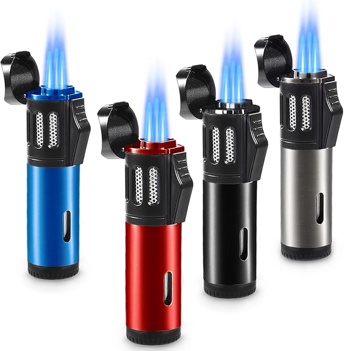 Urgrette 4 Pack Torch Lighter Triple 3 Jet Flame Refillable Butane Lighter Windproof Adjustable Portable Lighter (Butane Not Included)