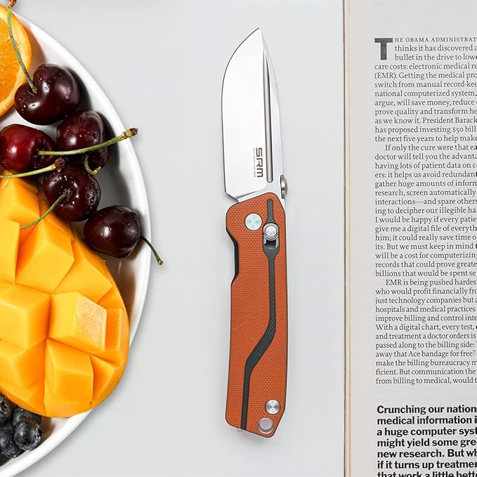 SRM Pocket Folding Knives, D2 Blade, G10 Handle, Ambidextrous Lock, Ambidextrous Tool-Free Clip, for Men or Women, for Outdoor, EDC or Survival Use, 7228-GJ