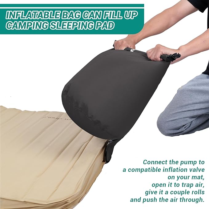 KingCamp Air Pump Sack, Roll Top Compression Pump Bag for Inflation Sleeping Mats, Ultralight Pump Sack for Camping Foam Sleeping Pad Mattress, Multi-Use Waterproof Outdoor Dry Bag Storage Bag