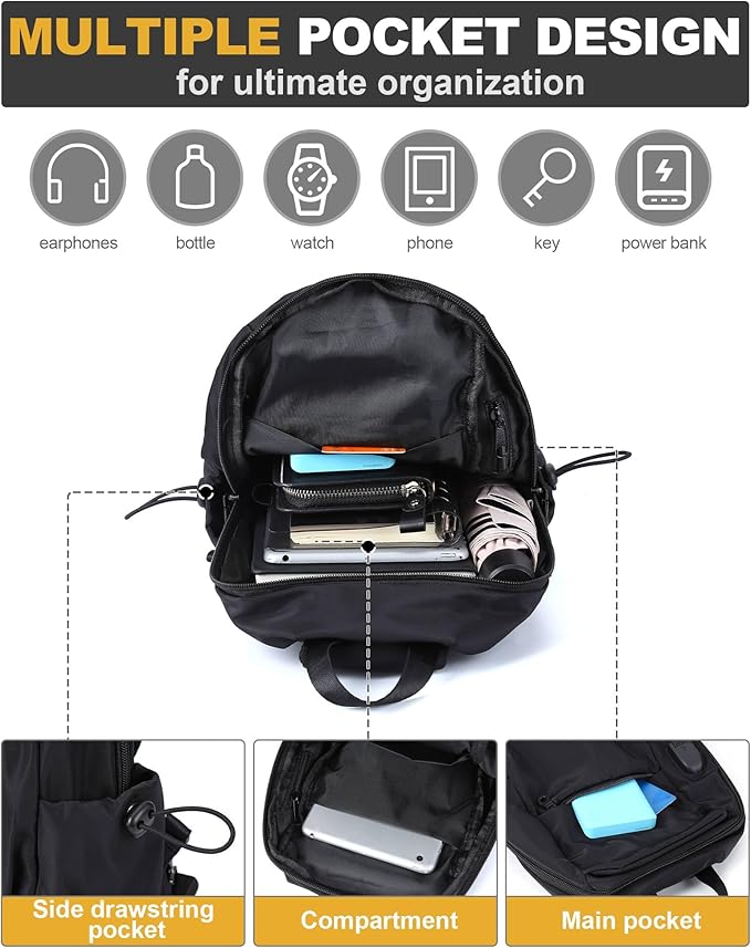 Medium Black Black Sling Bag for Men and Women - Sport Crossbody Backpack for Pickleball, Tennis, Racketball