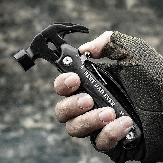 Gifts for Fathers Day Men from Daughter Son Kids, Unique Birthday Gift Ideas for Dad Grandpa Husband Him, Cool Gadgets Presents for Dad, All in One Multitool Hammer Survival Kit (Best Dad Ever)