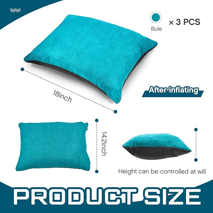 Soaoo 3 Pcs Camping Pillow Inflatable Compressible Memory Foam Foldable Travel Pillow Packable Pillow with Storage Bag for Adult Kid Backpacking Sleeping Traveling Hiking Car Essential Gear (Green)