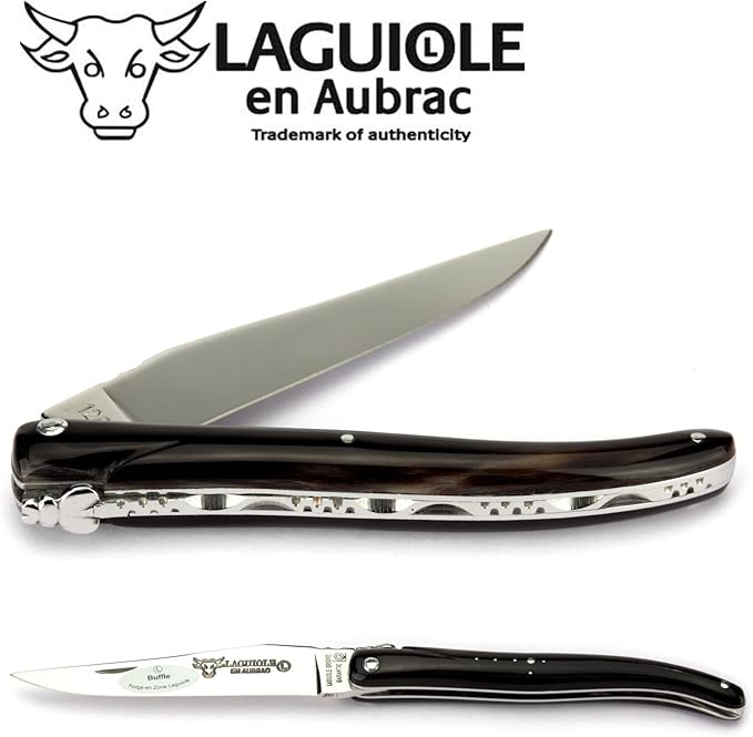 Laguiole en Aubrac Handmade Knife 12 cm L0512BUIF Full Buffalo Horn Handle, Blade Stainless Steel Shiny