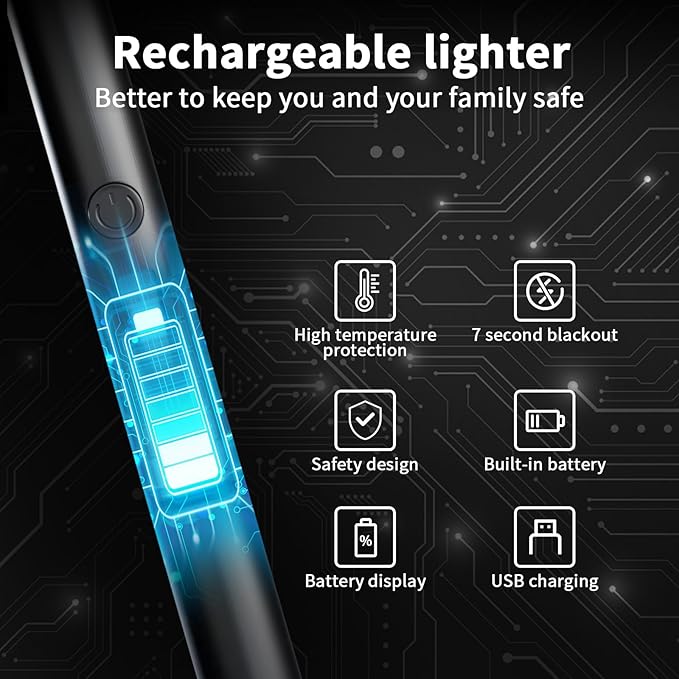 Rechargeable Candle Lighter, Electric Lighter with LED Power Display, flameless Windproof Long Lighter, 360° Flexible Neck, for Candles, Camping, Barbecue(2 Pack)