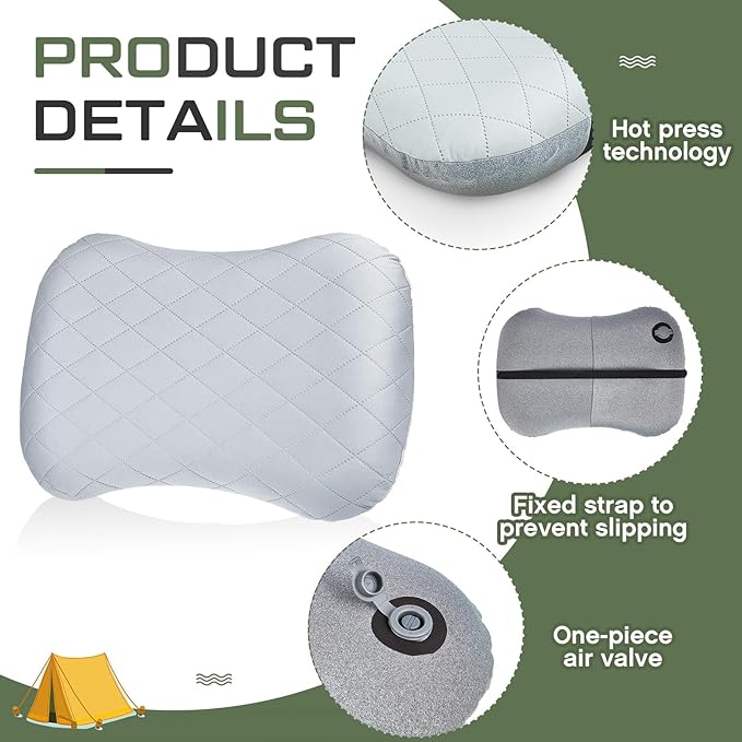Soaoo 4 Pcs Camping Pillow with Removable Cover Inflatable Pillow Lightweight Backpacking Pillow Neck Lumbar Support Pillow Blow up Pillow with Storage Bags for Air Travel Sleeping Seat Hiking(Gray)