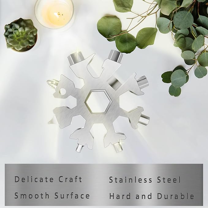 Snowflake Multitool, 3pcs Snowflake Tool Stainless Steel 18 in 1 Snowflake Multitool with Carabiner Clip, Keyring and Storage Bag for Christmas Gift Men's Present(three silver)